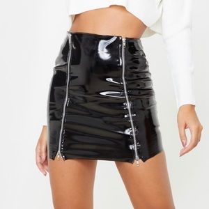 Pretty Little Thing Black Vinyl Double Zip Mini Skirt